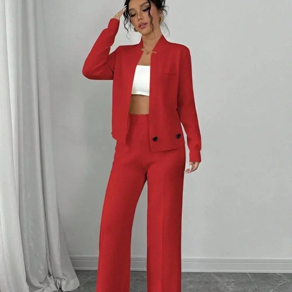 Red Elegant Women's Loose Suit Set - Picture 8 of 8